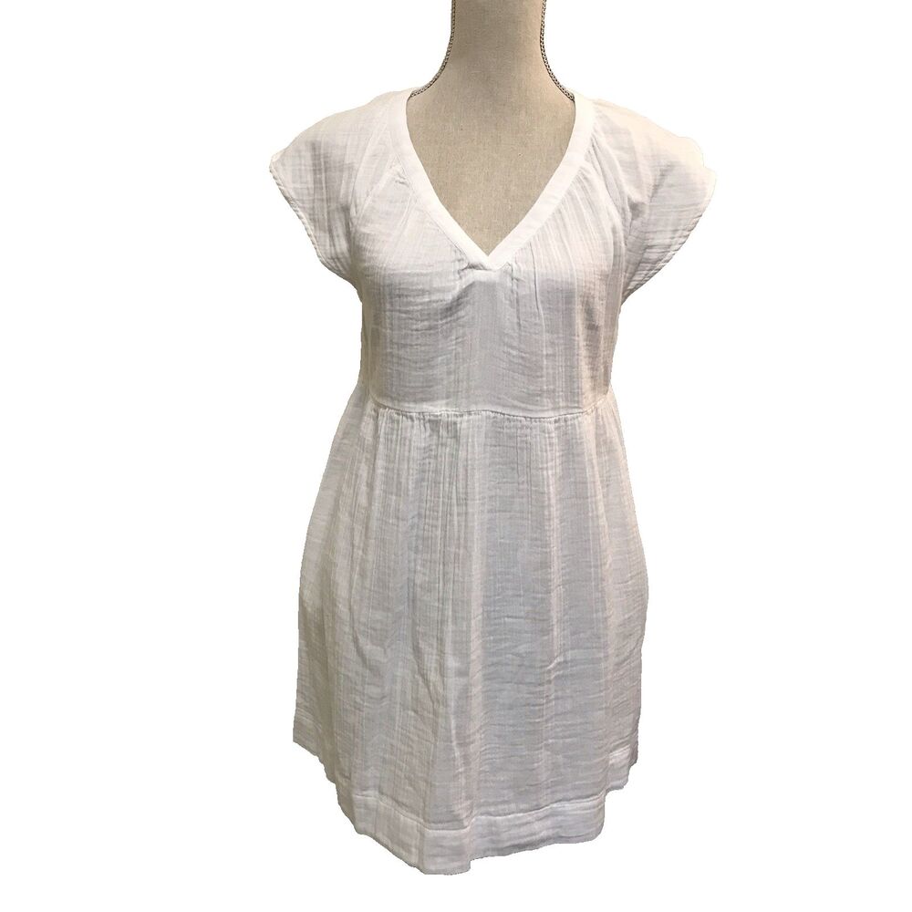 NWT Old Navy White V-Neck Mini Dress Women S Gauzy Sheer Cotton Side Pockets